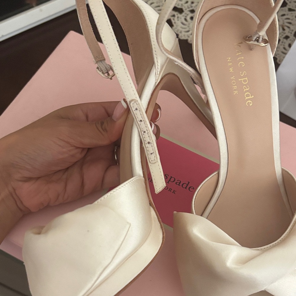 Kate Spade Cream Satin Heels with Bow - Picture 3 of 4